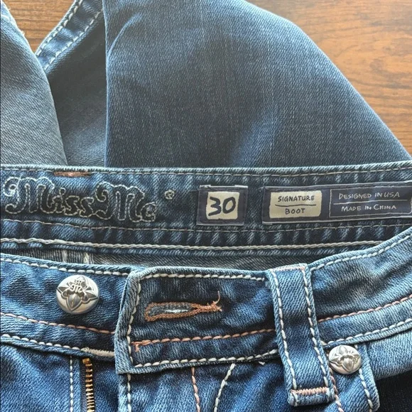 Miss Me Blue Boot Cut Jeans with Embellished Pockets - Picture 5 of 7